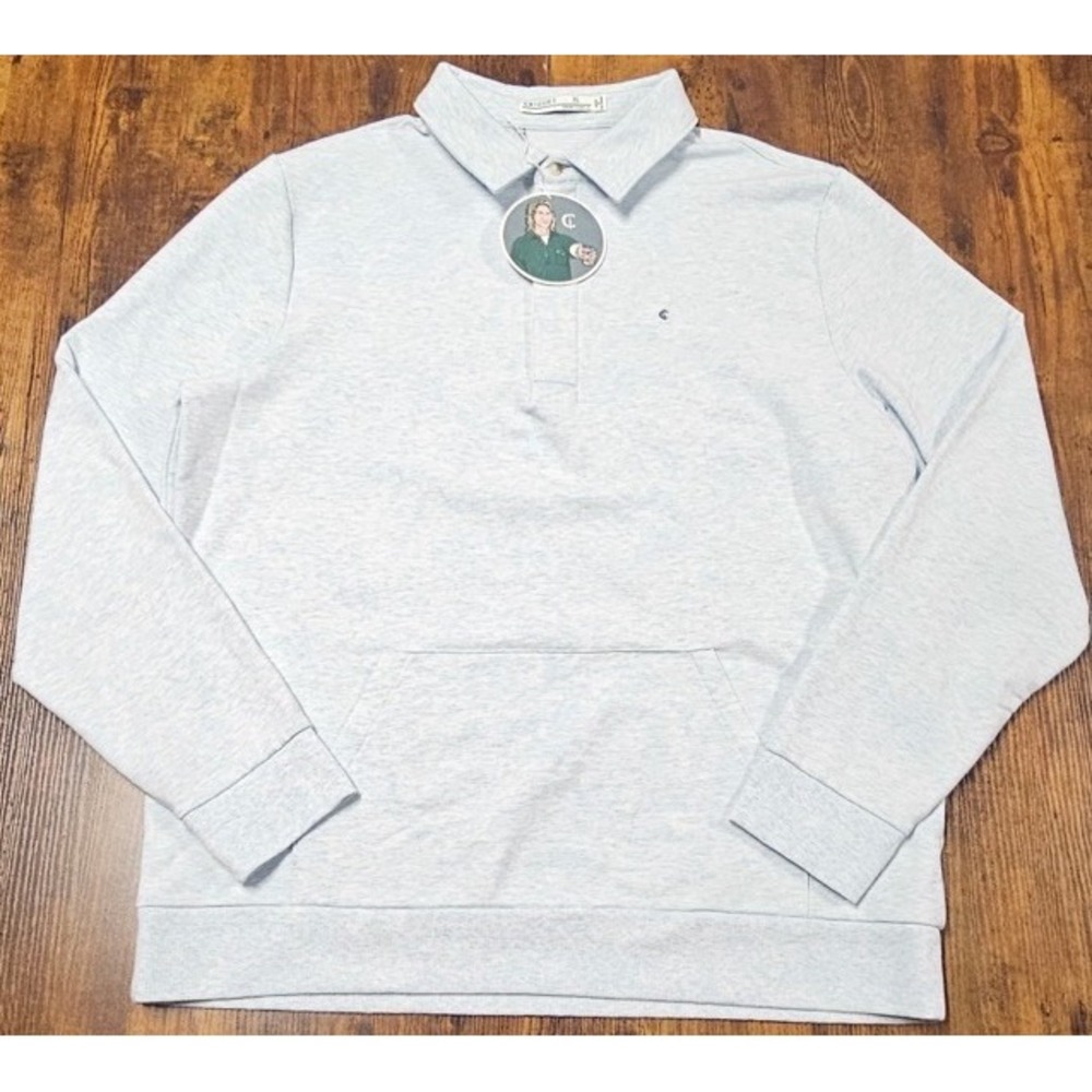 Criquet Polo Collared Sweatshirt Light Blue Men's Kangaroo Pocket Size XL NWT